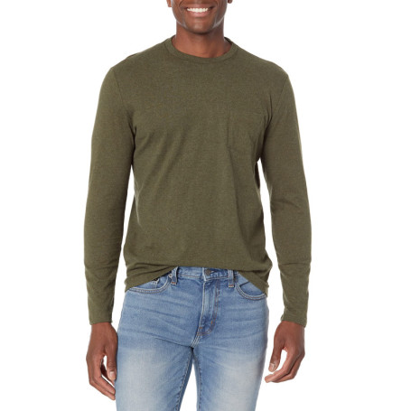 T-Shirt à Manches Longues Ajusté pour Homme - Vert Olive Chiné