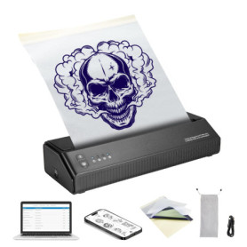 Imprimante de Tatouage Sans Fil VEVOR avec 10 Papiers et Sac de Rangement