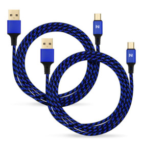 Câble Micro USB Tressé NITHO - Lot de 2, 4M, Charge Rapide pour PS4 et Xbox One - Bleu