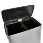 Poubelle de recyclage rectangulaire 60L avec double compartiment - Noir/Argent