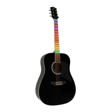 Guitare Acoustique Eko Ranger 6 Black Visual Note avec Feuille LED