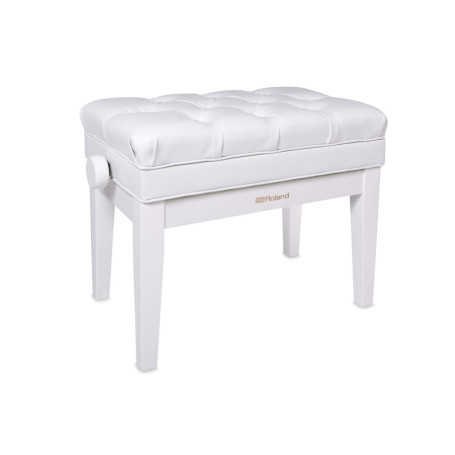 Banc de Piano Réglable RPB-500PW en Bois Blanc Poli avec Rangement