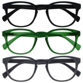 Pack de 3 Lunettes de Lecture Rétro Rondes - Noir, Vert, Gris