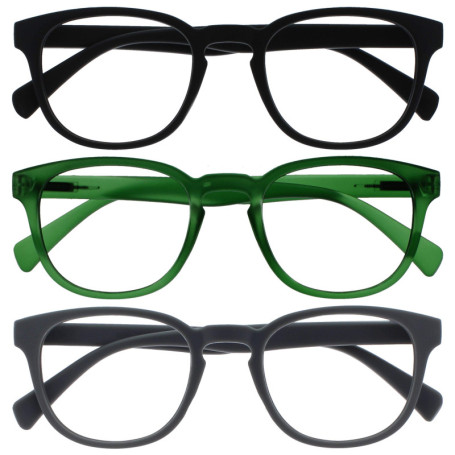 Pack de 3 Lunettes de Lecture Rétro Rondes - Noir, Vert, Gris