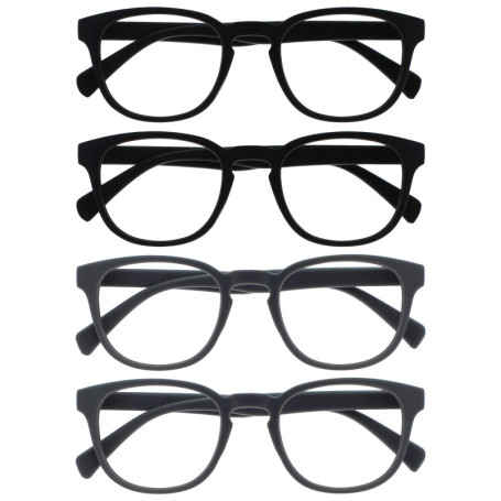 Pack de 4 Lunettes de Lecture Rétro Rondes Noir et Gris - OPULIZE
