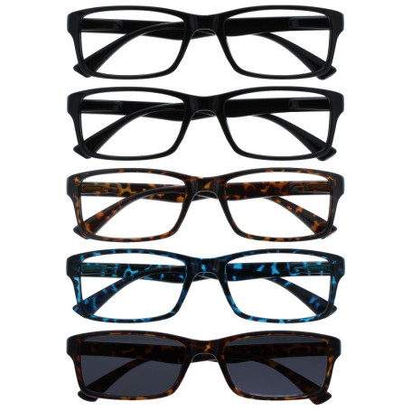 Pack de Lunettes de Lecture Élégantes OPULIZE - Noir, Brun, Bleu et Brun Soleil