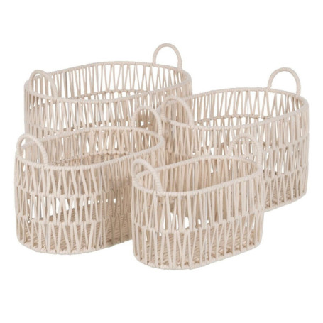 Ensemble de 4 paniers blancs en corde - 50 x 36 x 36 cm