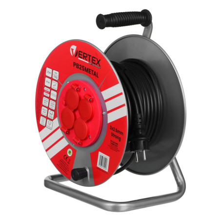 Rallonge Électrique Vertex PB25METAL 25 m - Câble Noir avec 4 Prises Schuko