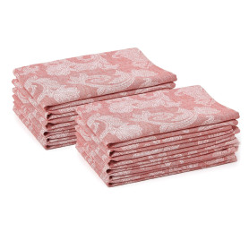 Encasa XO Table à Manger Serviettes de Serviettes de 12 I Taille 45x45 cm I Floral Rouge Jacquard Style Imprimé sur Le Coton À l