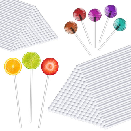 Bâtons Sucette Réutilisables en Acrylique - 100 Pièces Transparentes pour Gâteaux et Bonbons