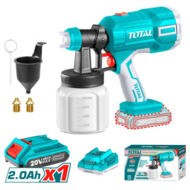 Pistolet à Peinture Sans Fil TOTAL 20V - Pulvérisateur Réglable avec Batterie et Chargeur