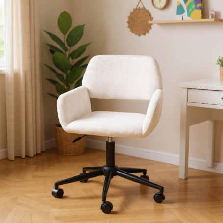Fauteuil Ergonomique Beige en Chenille pour Bureau et Chambre d'Enfant