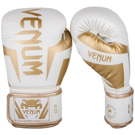 Gants de Boxe Venum Elite Blanc/Or - 12 Oz pour Entraînement Intensif