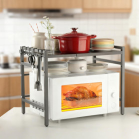 Support Micro-Ondes Réglable VINATO - Étagère Cuisine Sans Perçage