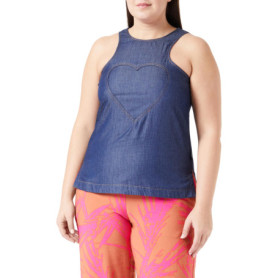 Débardeur Love Moschino en Coton Indigo avec Cœur Brodé pour Femme