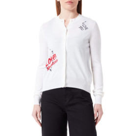 Cardigan Love Moschino à Manches Longues en Mélange de Laine - Blanc Optique