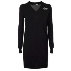 Robe Love Moschino à Manches Longues avec Broderie Cœur et Pompon - Noir