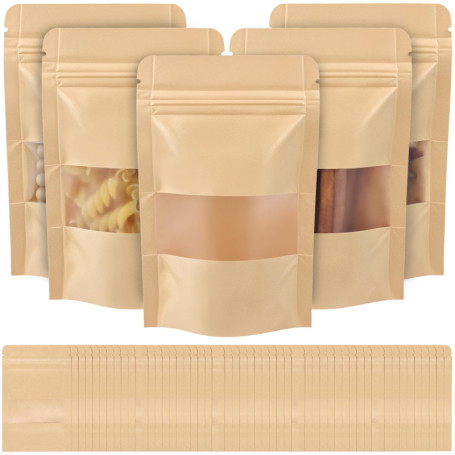 Sacs en Papier Kraft QWORK avec Fenêtre - 55pcs 9x14cm pour Café et Bonbons