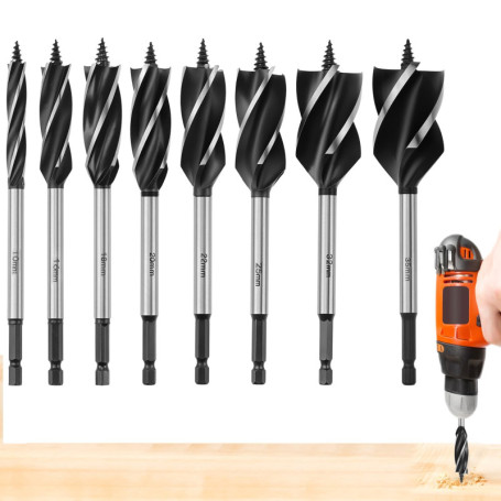 Jeu de Forets à Bois QWORK - Perceuse à Tarière Automatique 10 à 35 mm