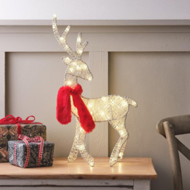 Renne Lumineux à Écharpe Rouge - Silhouette Décorative de Noël 50 cm