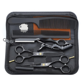 Kit de Ciseaux de Coiffure Professionnel Noir Ciseaux Coiffure 5,5 pouces Inox Peigne Rasoir Acier Ciseaux Coiffure Desepaissir 