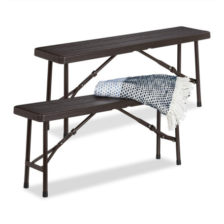 Set de 2 Bancs Pliants Relaxdays pour Jardin et Camping - Aspect Bois Brun
