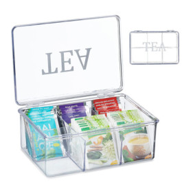 Boîte à Thé Transparente Relaxdays avec 6 Compartiments et Couvercle