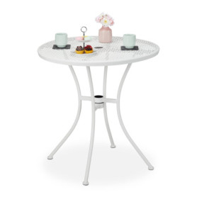 Table de Jardin Relaxdays avec Trou pour Parasol - Acier Blanc 72x70 cm