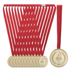 Lot de 12 Médailles d'Or pour Enfants avec Ruban Rouge - Récompenses Festives