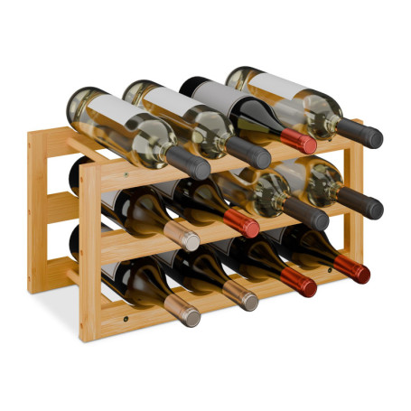 Casier à Vin en Bambou Relaxdays pour 12 Bouteilles - Rangement Élégant