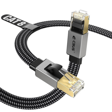 Câble Ethernet RJ45 Cat 8 Plat Tressé 3m - Ultra Rapide 40Gbps