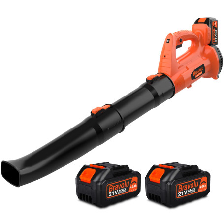 Souffleur de Feuilles sans Fil, Bravolu 21V Souffleur, Souffleur Feuilles Mortes avec 2 X 4.0Ah Li-ION Batterie & Chargeur, Vite