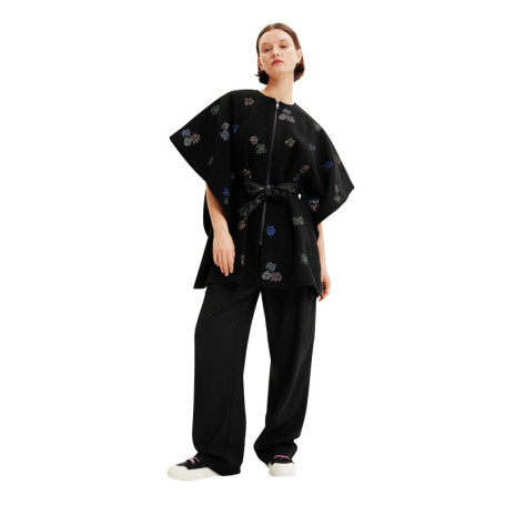 Poncho Noir à Fleurs Desigual pour Femmes - Taille Unique