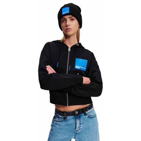Sweat À Capuche Zippé Noir avec Logo KLJ pour Femme - Karl Lagerfeld Jeans