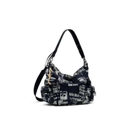Sac à épaule Desigual Arica Newspaper en noir, léger et résistant à l'eau