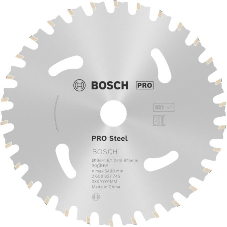 Lame de Scie Circulaire Bosch PRO Steel pour Acier - 136 mm, 30 Dents