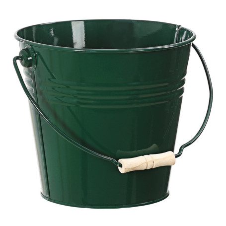 Seau Décoratif en Zinc et Bois Vert Foncé - 24 cm