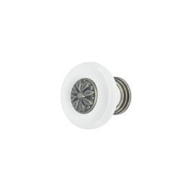 Bouton de Tiroir en Porcelaine Céramique Vintage - Finition Nickel Zingué 37 mm