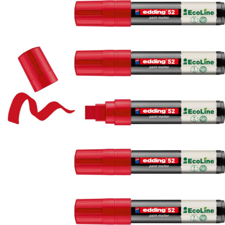 Marqueur Peinture Edding 52 EcoLine Rouge - Pack de 5 avec Pointe Biseautée