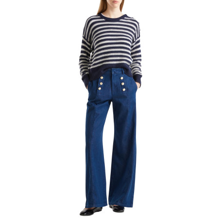 Pantalon Femme Taille Haute United Colors of Benetton - Rayures Bleues