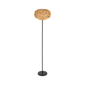 Lampadaire Sheldon en métal noir avec abat-jour en papier raphia