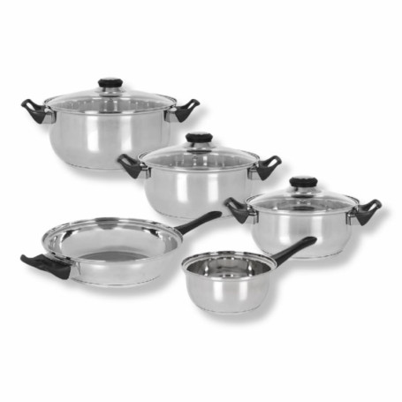 Batterie de Cuisine PARENCE 8 Pièces en Acier Inoxydable avec Couvercles en Verre