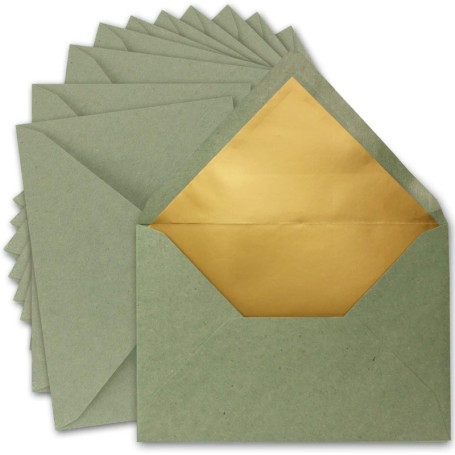 Enveloppes en Papier Kraft Recyclé C5 - Lot de 25 avec Doublure Dorée