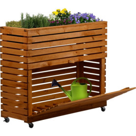 Jardinière surélevée Rolla en Bois Massif avec Roulettes - Taille XL