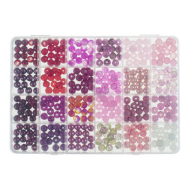 Parure de Bijoux en Perles de Verre Rouge et Rose - Boîte de Rangement Inclus