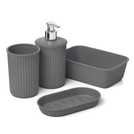 Tatay Ensemble de Salle de Bain 4 pièces - Distributeur, Gobelet, Porte-Savon, Organisateur - Gris Anthracite