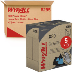 Chiffons de Nettoyage WypAll X80 Power Clean - 5 Boîtes de 80 Lingettes Réutilisables