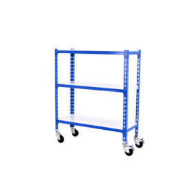 Étagère Métallique à Roulettes Simon Rack - 3 Niveaux, 75 kg, Bleu/Blanc