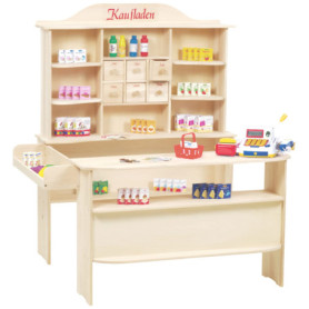 Roba Marchande en Bois Naturel avec Caisse Enregistreuse et 100 Accessoires