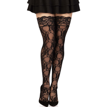 Bas Auto-Fixants en Dentelle Florale Leg Avenue - Taille Unique 34-40